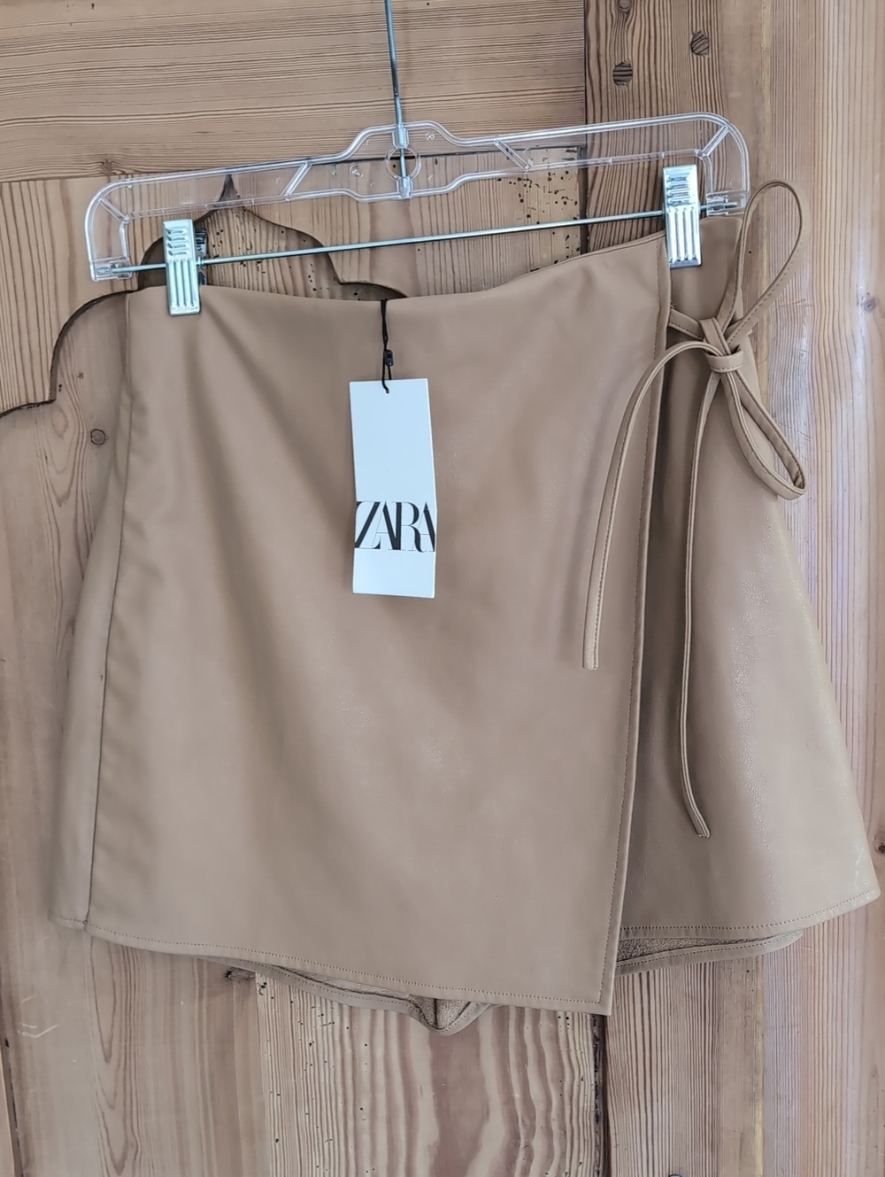 Zara Tan Faux-Leather Wrap Skort